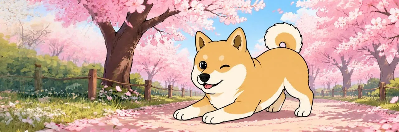 Kabosu under cherry blossoms banner art